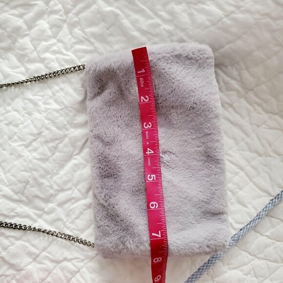 Faux Fur Fold-Over Snap Clasp Silver Tone Chain Gray Clutch Bag By Target - Picture 11 of 15